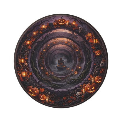 Halloween Haunted Castle Round Rug — Spooky Pumpkin & Lanterns Décor