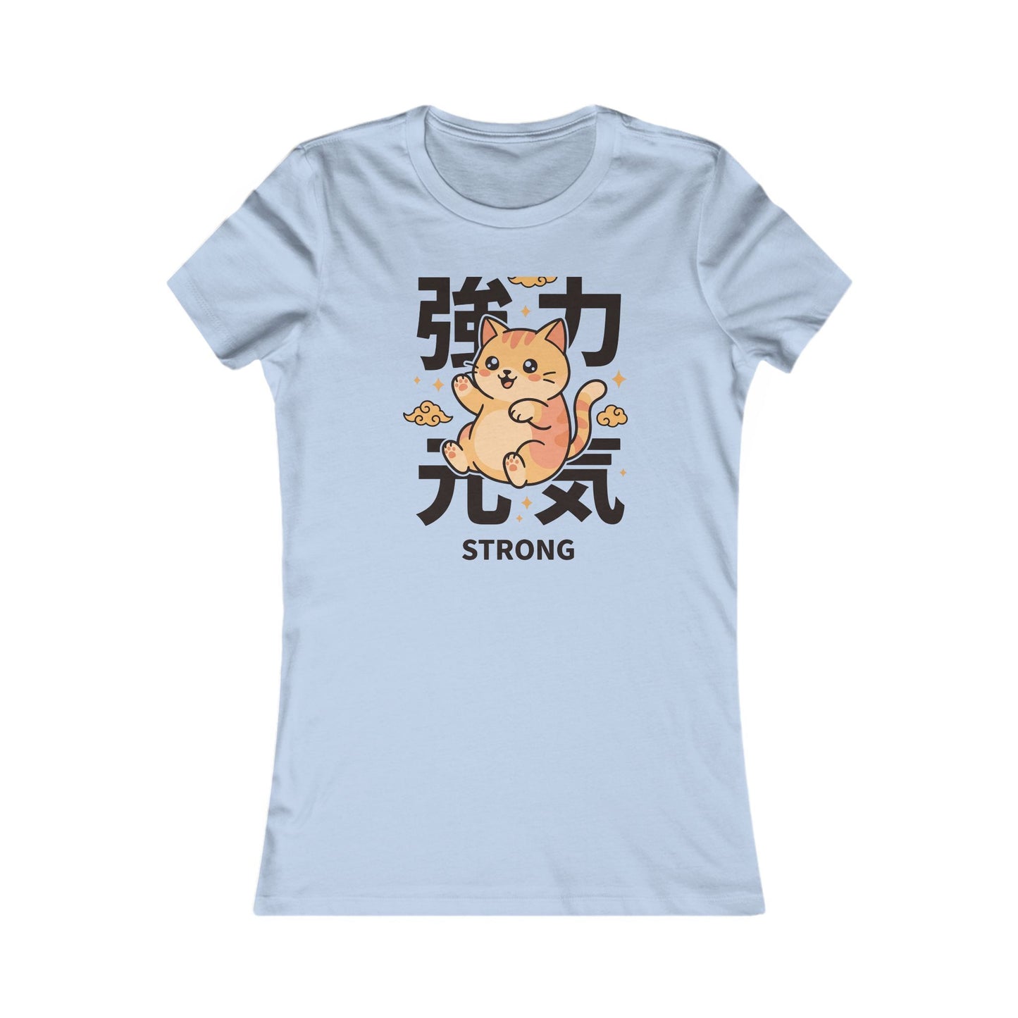 Strong Cat Tee — Cute Japanese Kanji "Strong" Women's Graphic Shirt