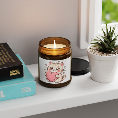 Cute Kitten Heart Soy Candle — Amber Jar Scented Candle (Valentine’s Gift)