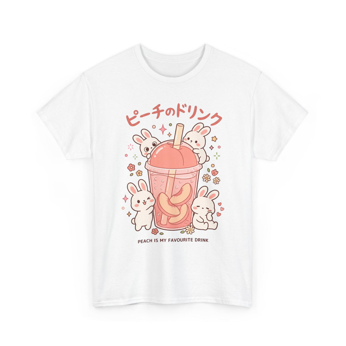 Peach Drink Cute Bunny T-Shirt