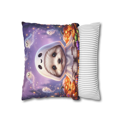 Halloween Puppy Pillowcase — Cute Ghost Dog with Jack-O'-Lanterns