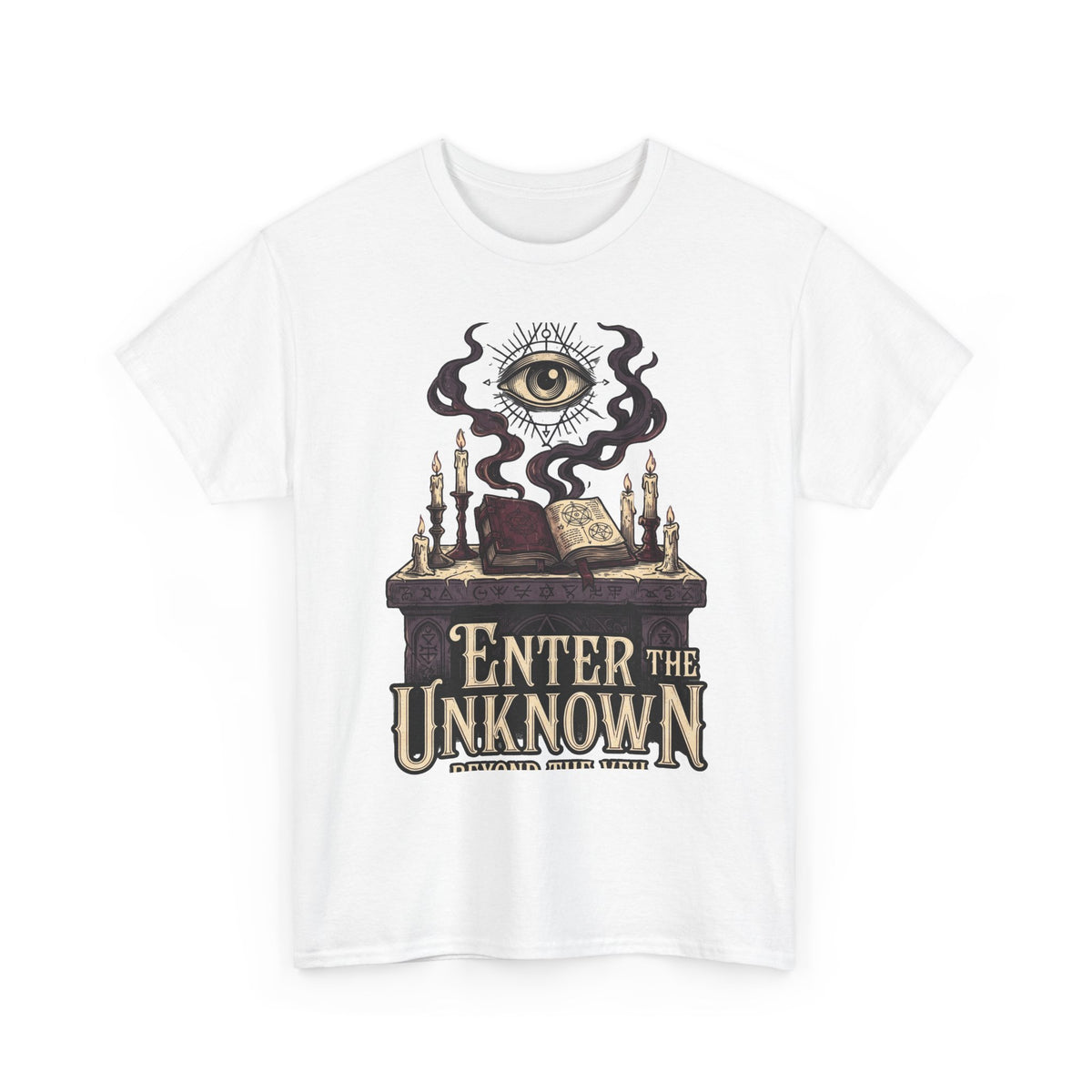 Occult Graphic Tee — "Enter the Unknown" Mystic Eye & Spellbook T-Shirt