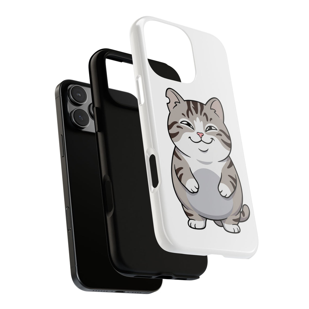 Cute Chubby Cat Phone Case — Protective Tough Case with Smiling Tabby Design