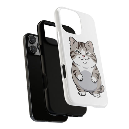 Cute Chubby Cat Phone Case — Protective Tough Case with Smiling Tabby Design