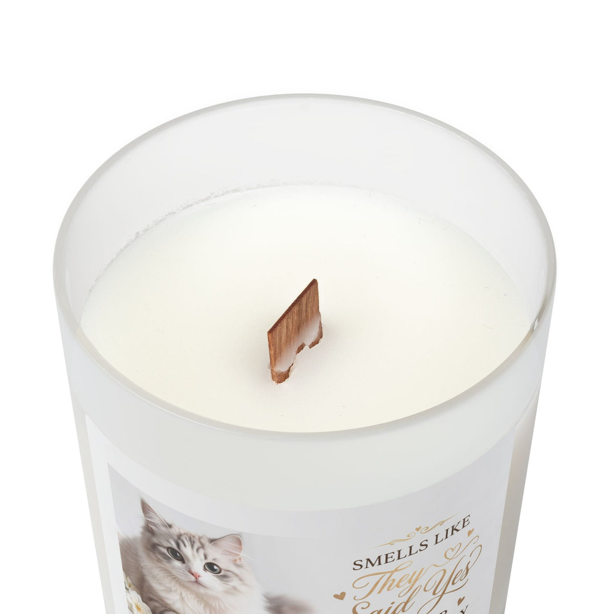 Wedding Proposal Cat Photo Candle – “They Said Yes” Frosted 11oz Scented Candle