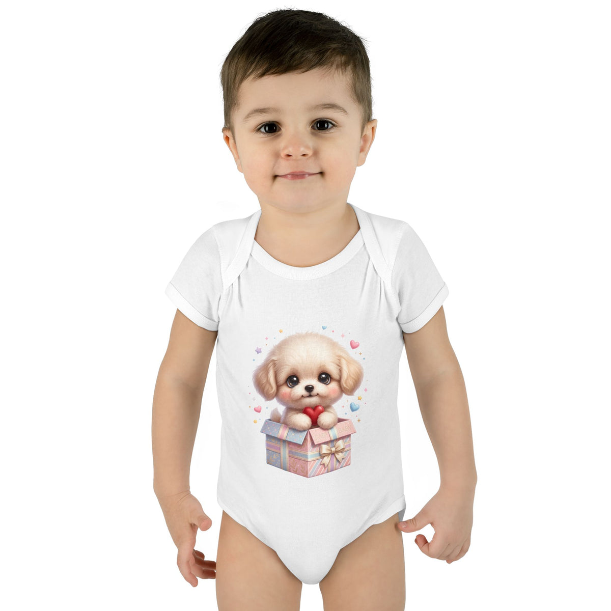 Baby Bodysuit — Cute Puppy in Gift Box Infant Onesie