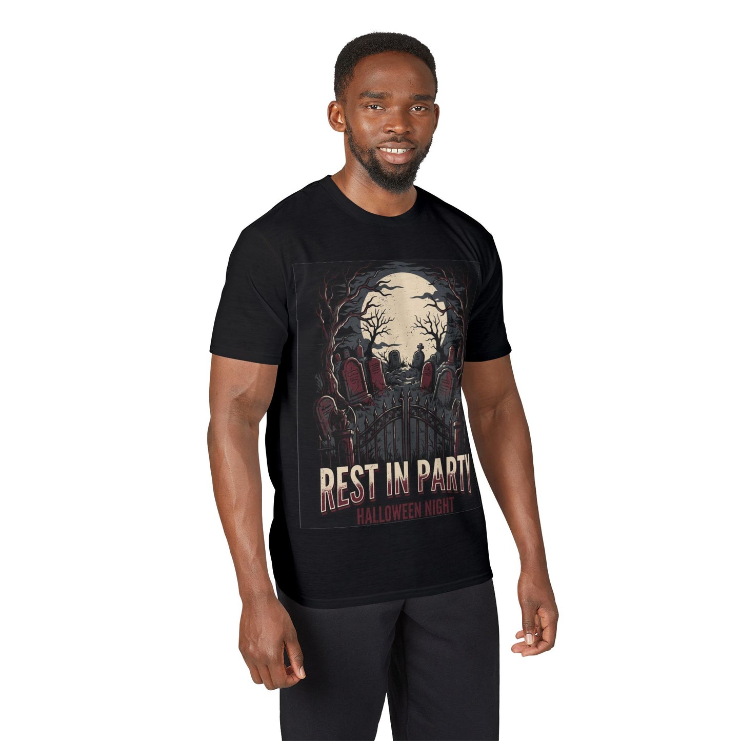Rest in Party Halloween T-Shirt — Graveyard Skeletons Moonlight Tee