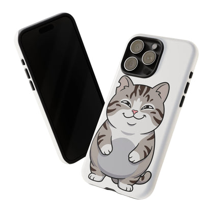 Cute Chubby Cat Phone Case — Protective Tough Case with Smiling Tabby Design