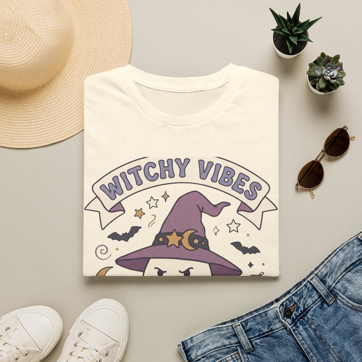 Witchy Vibes T‑Shirt — Cute Ghost Witch Halloween Tee