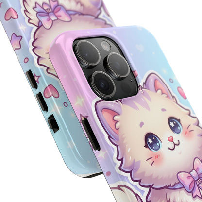 Cute Pastel Kawaii Kitten Tough Phone Case — Cute Cat with Bow Protective Cover