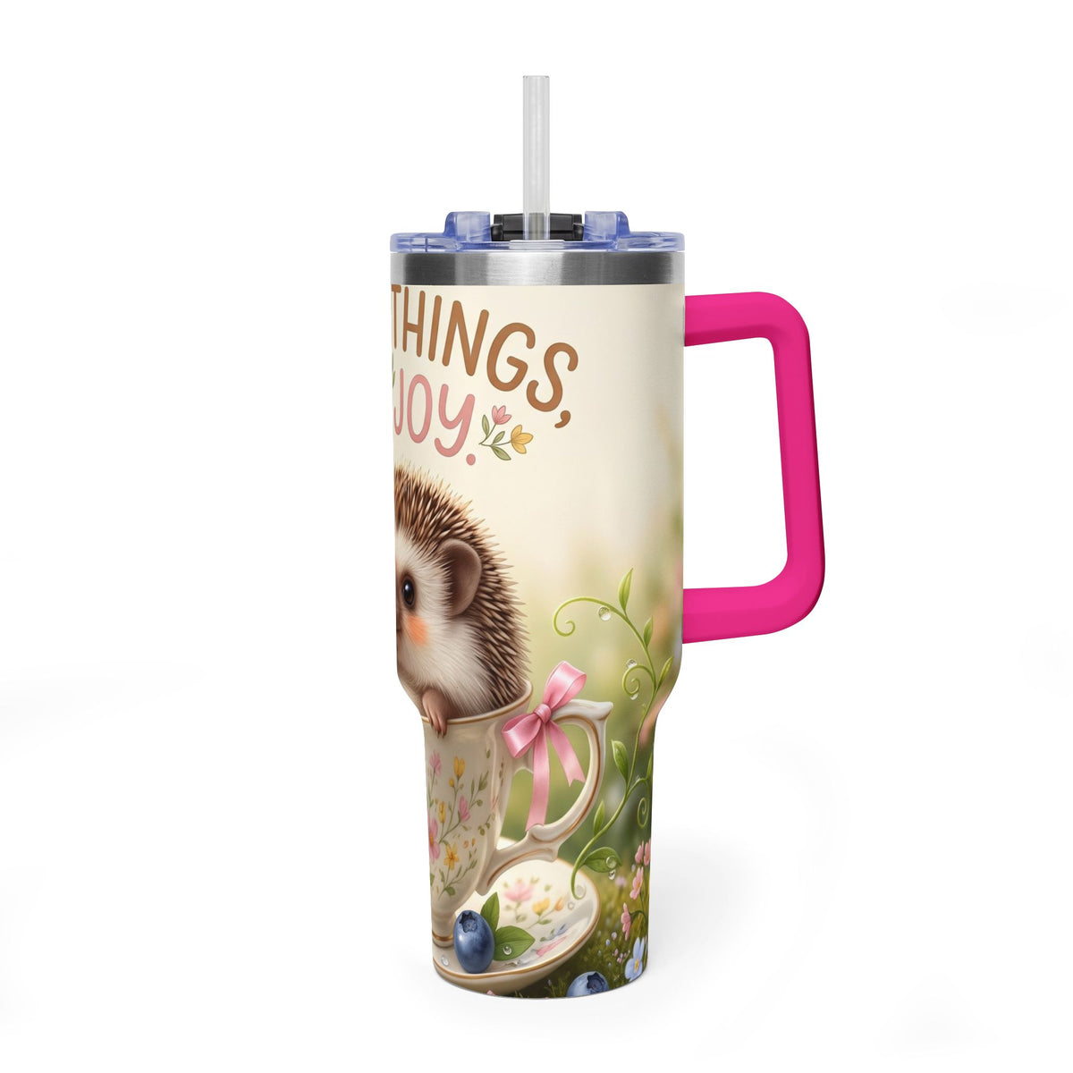 Little Things Big Joy Hedgehog Floral 40oz Thermal Tumbler
