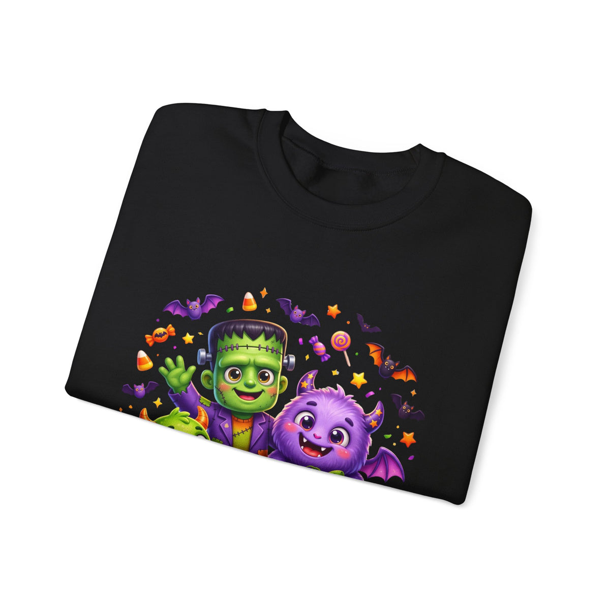 Halloween Monster Crewneck Sweatshirt — Cute Frankenstein, Vampire & Pumpkin Design