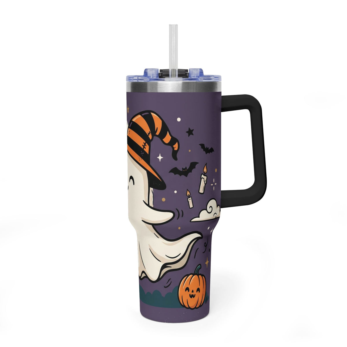 40oz Halloween Ghost Thermal Tumbler with Pumpkin and Black Cat