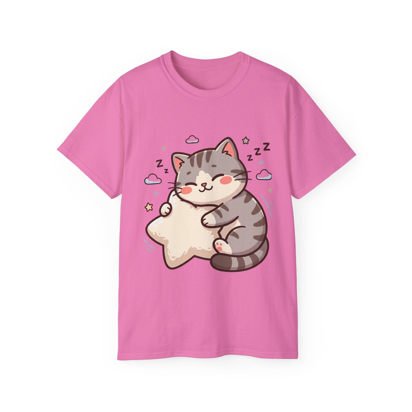 Cute Sleeping Cat Tee – Kawaii Cat Hugging Star Graphic Shirt