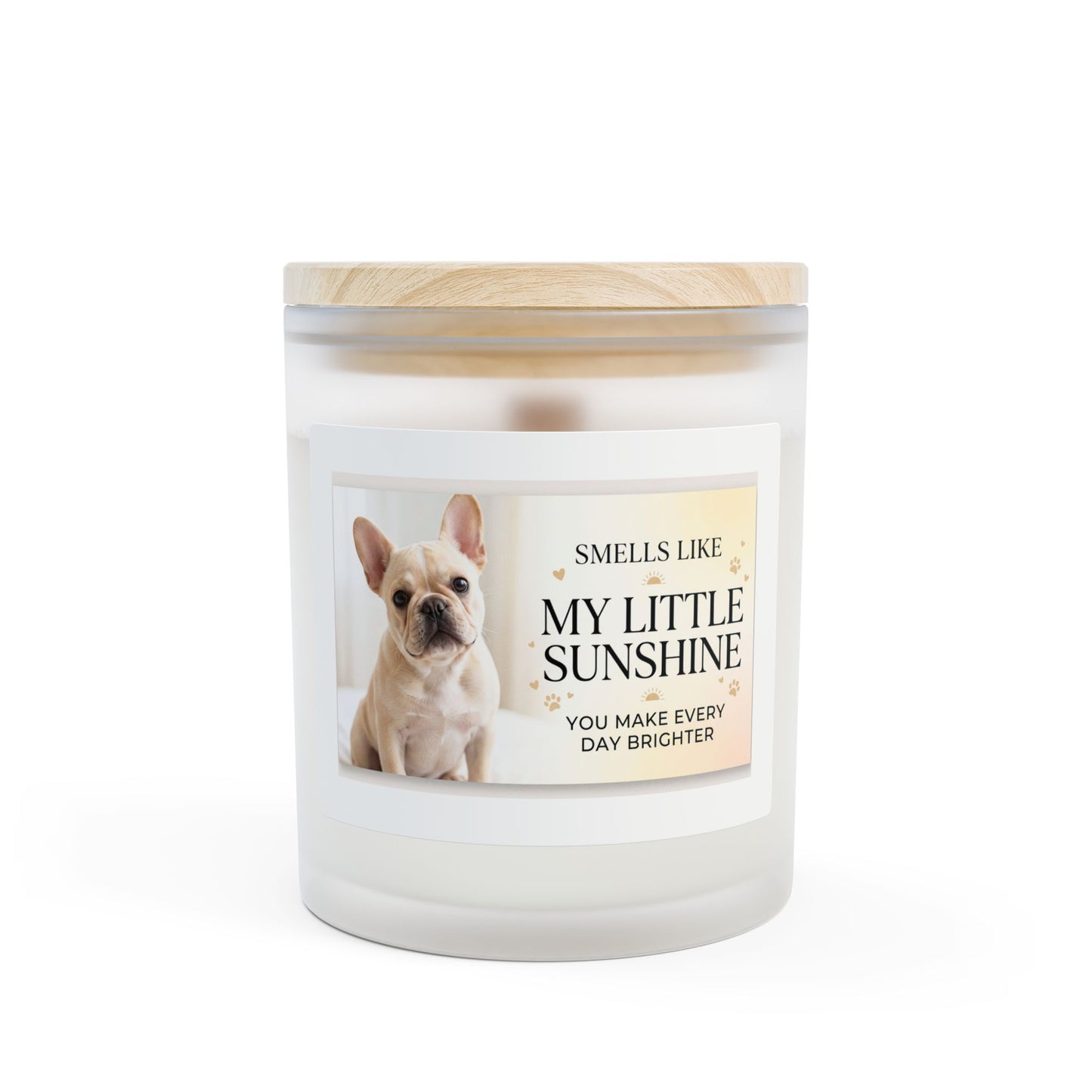 My Little Sunshine Frosted Glass Candle — 11 oz Scented Candle with Dog Photo Label
