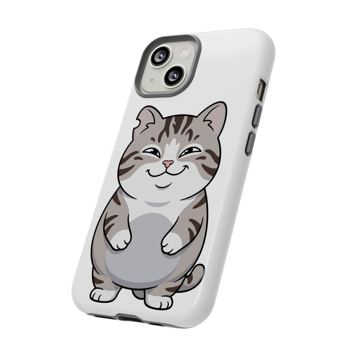 Cute Chubby Cat Phone Case — Protective Tough Case with Smiling Tabby Design