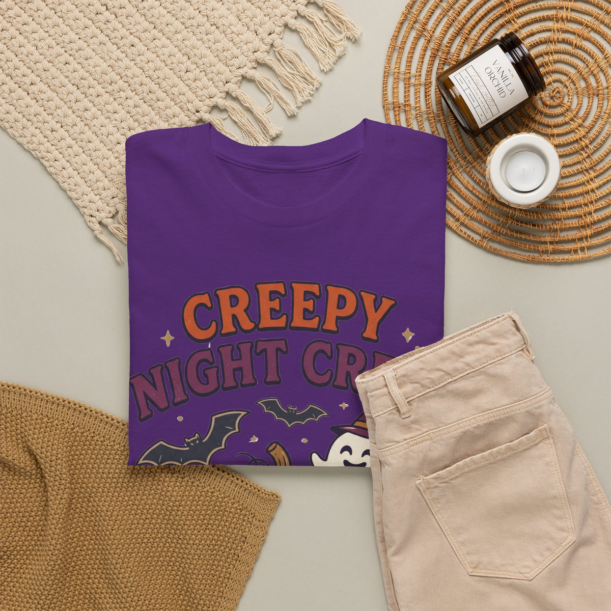Creepy Night Crew Halloween T‑Shirt — Pumpkin & Ghost Graphic Tee