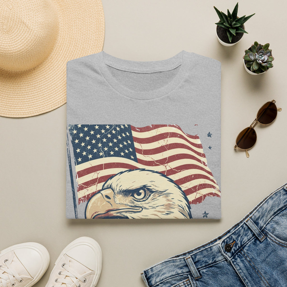 Eagle & American Flag T-Shirt — Patriotic Bald Eagle Tee for 4th of July
