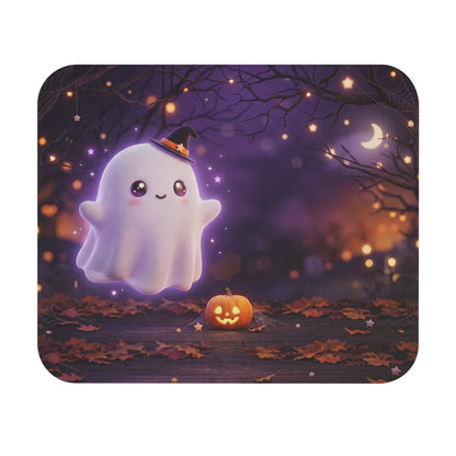 Cute Halloween Ghost Mouse Pad — Kawaii Spooky Night Desk Mat with Pumpkin