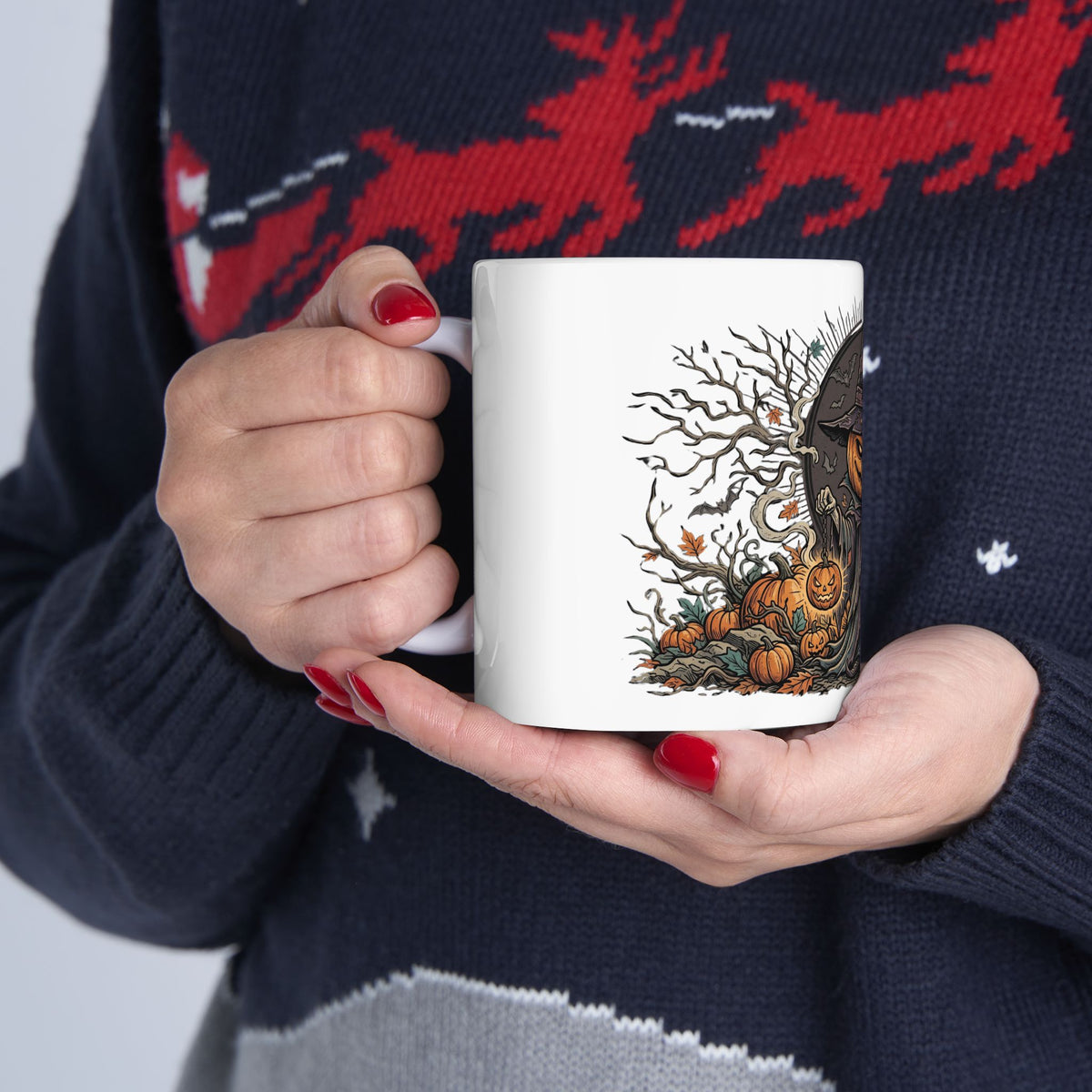 Halloween Pumpkin Witch Mug — Spooky Jack-o'-Lantern Ceramic Coffee Cup (11oz & 15oz)