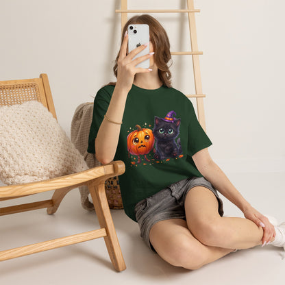 Halloween Black Kitten & Pumpkin T-Shirt