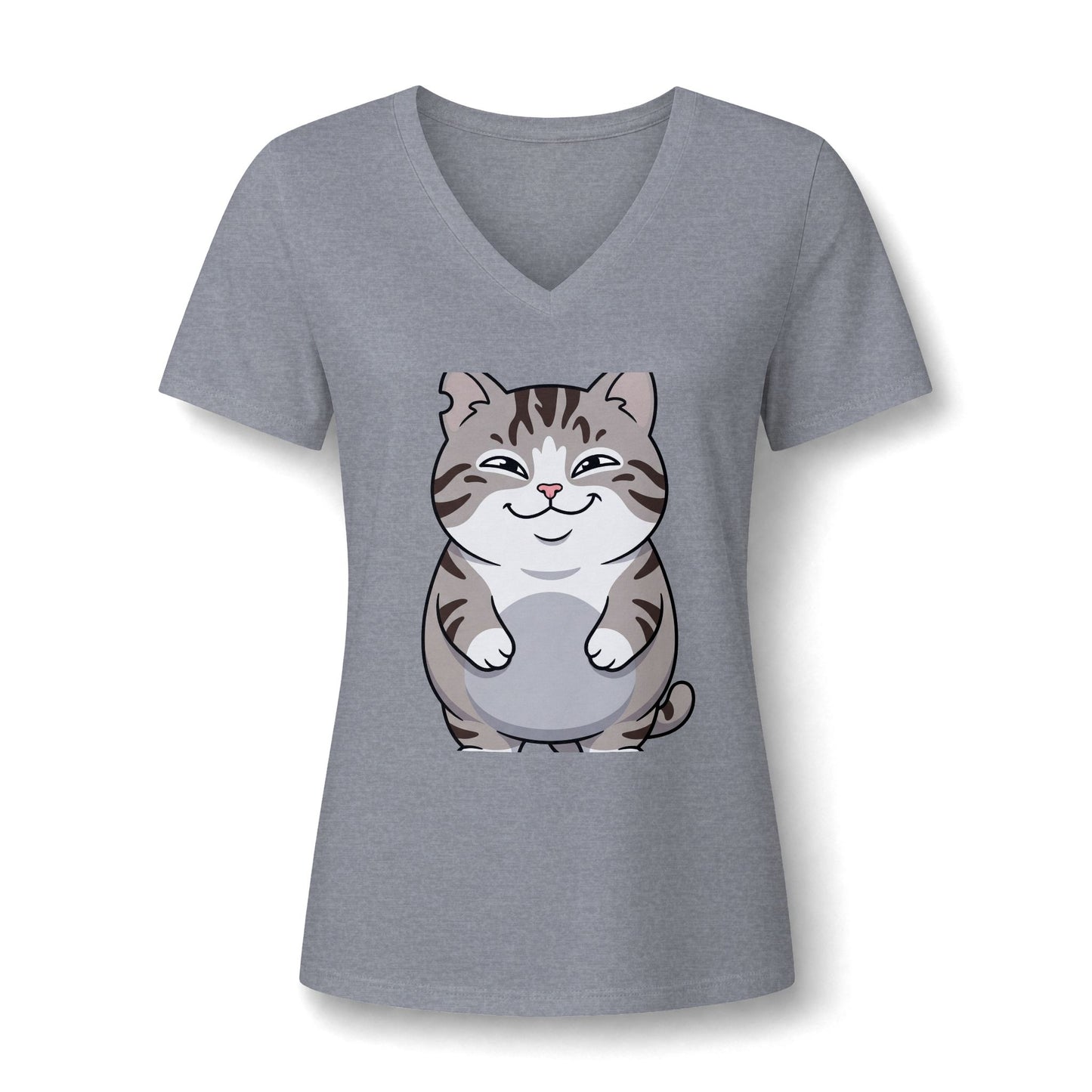 Cute Chubby Cat V-Neck Tee — Women's Cat Lover Shirt