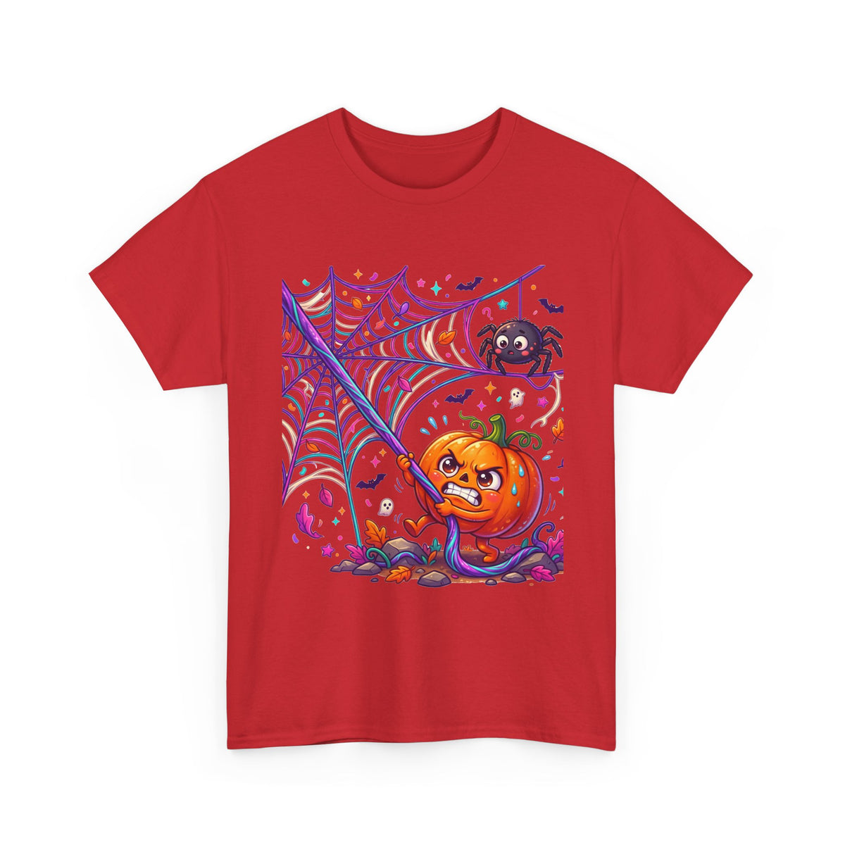 Pumpkin Spider Web Halloween T‑Shirt — Cute Spooky Pumpkin Cartoon Tee