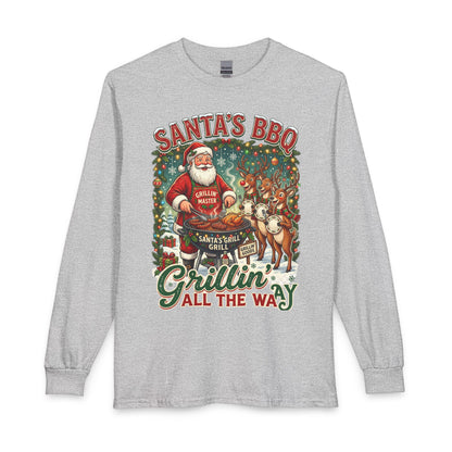 Santa’s BBQ Grillin’ Long Sleeve Shirt — Funny Christmas Santa BBQ Tee