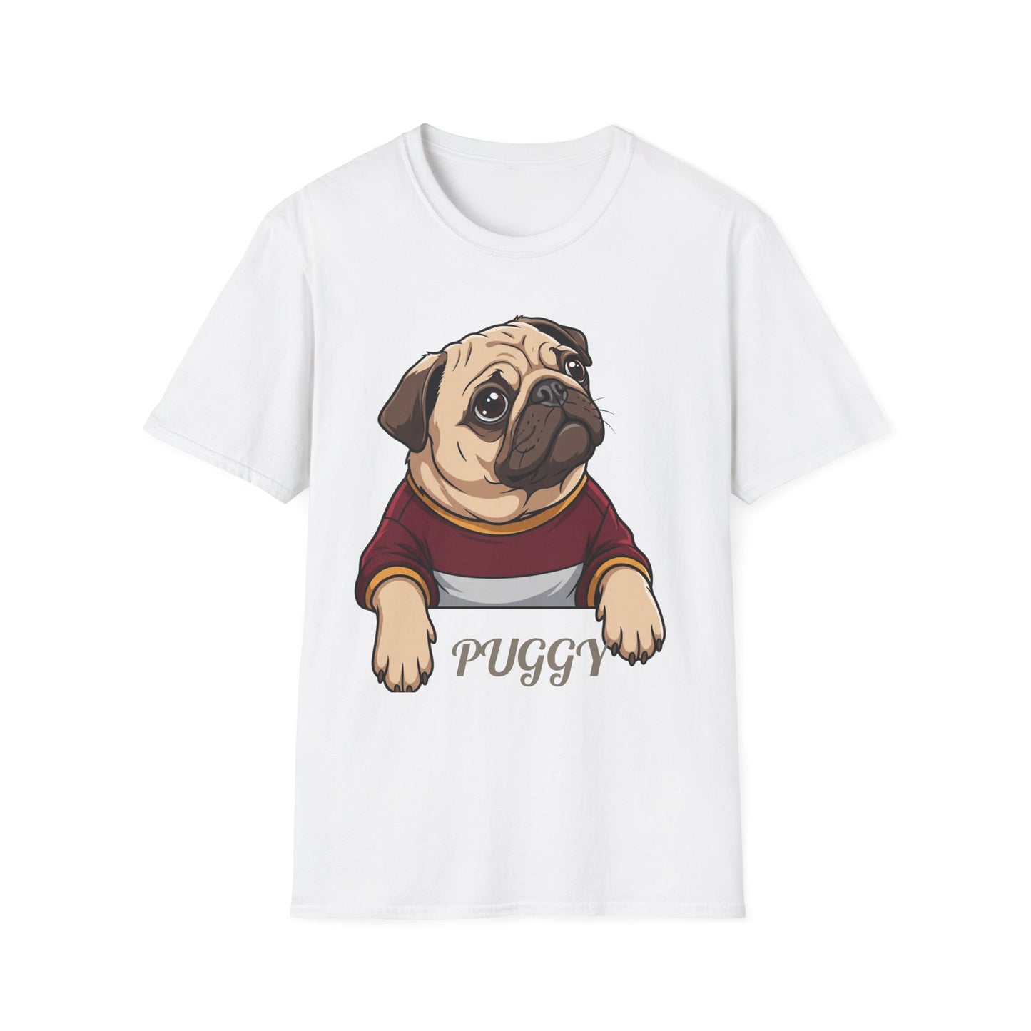 Pug Portrait T‑Shirt – Cute Pug Dog Tee with 'Puggy' Text