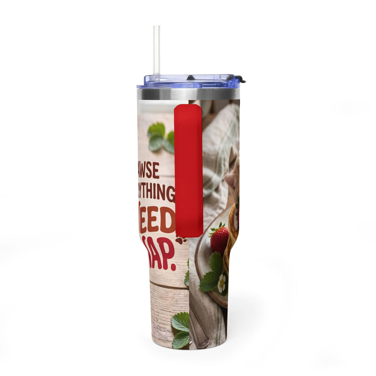 40oz Cat Pancake Thermal Tumbler with Straw