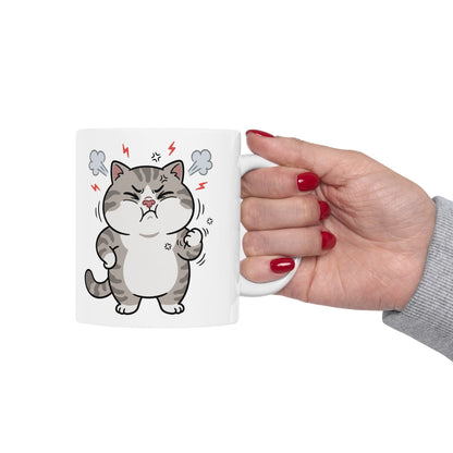 Angry Cute Cat Ceramic Mug (11oz, 15oz) – Funny Grumpy Kitty Coffee Cup