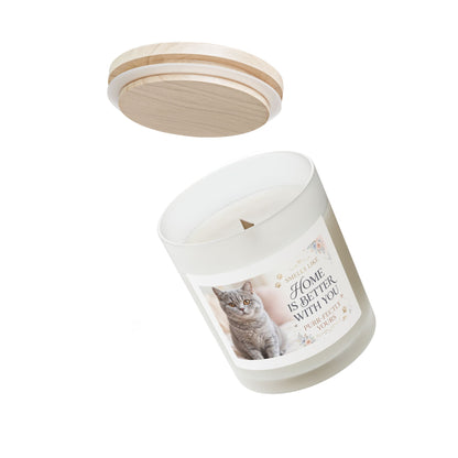 Cat Photo Frosted Glass Candle — “Home Is Better With You” Scented 11oz