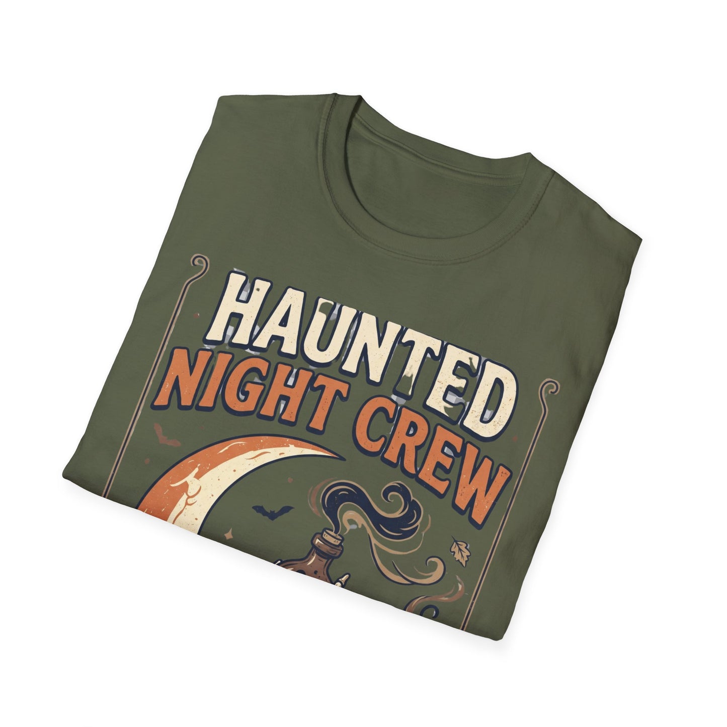 Haunted Night Crew T-Shirt — Retro Halloween Skeleton & Pumpkin Tee