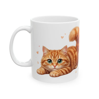 Cute Ginger Cat Ceramic Mug (11oz & 15oz) – Paw Print Love Coffee Cup