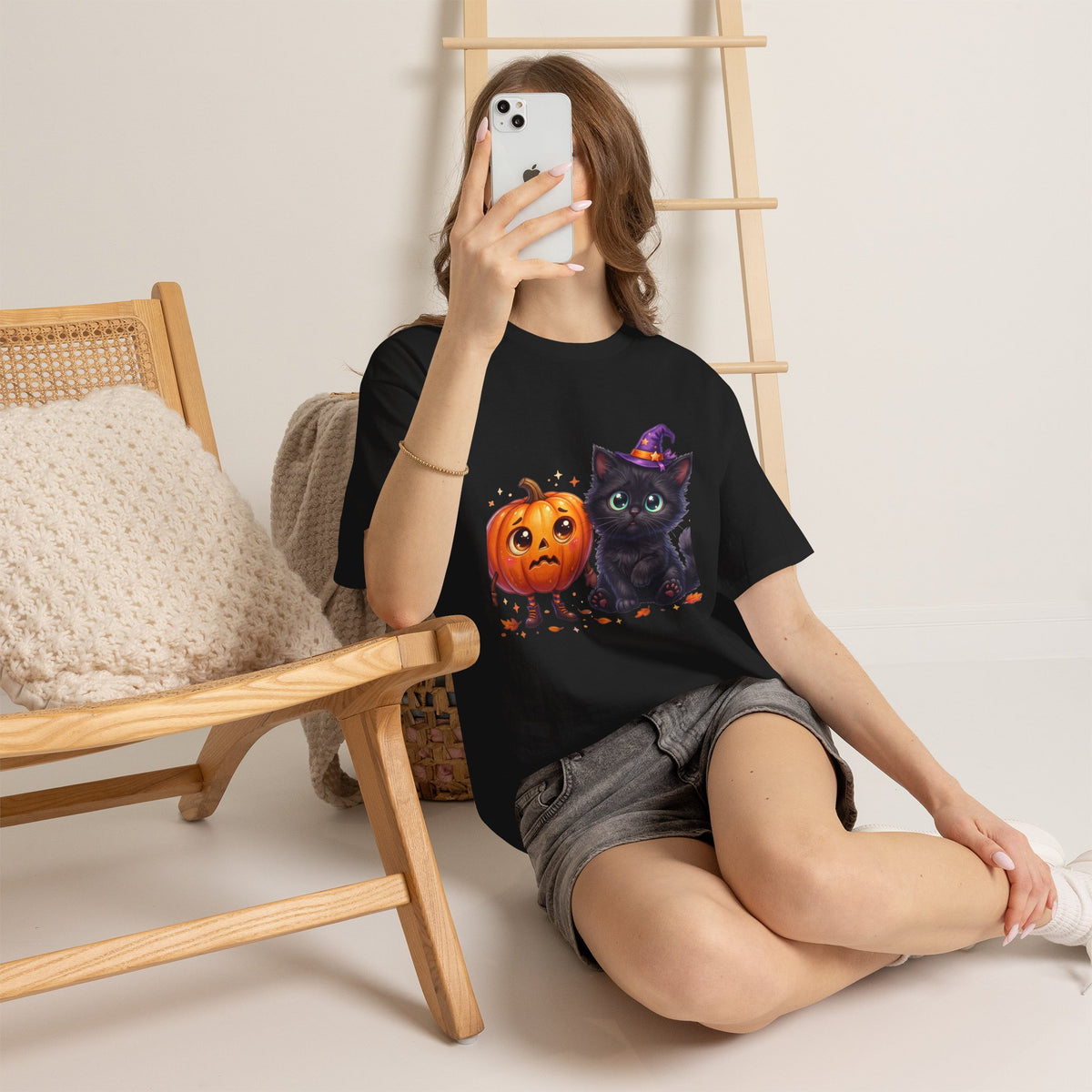 Halloween Black Kitten & Pumpkin T-Shirt