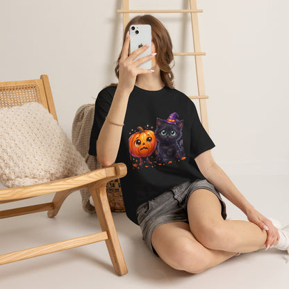 Halloween Black Kitten & Pumpkin T-Shirt