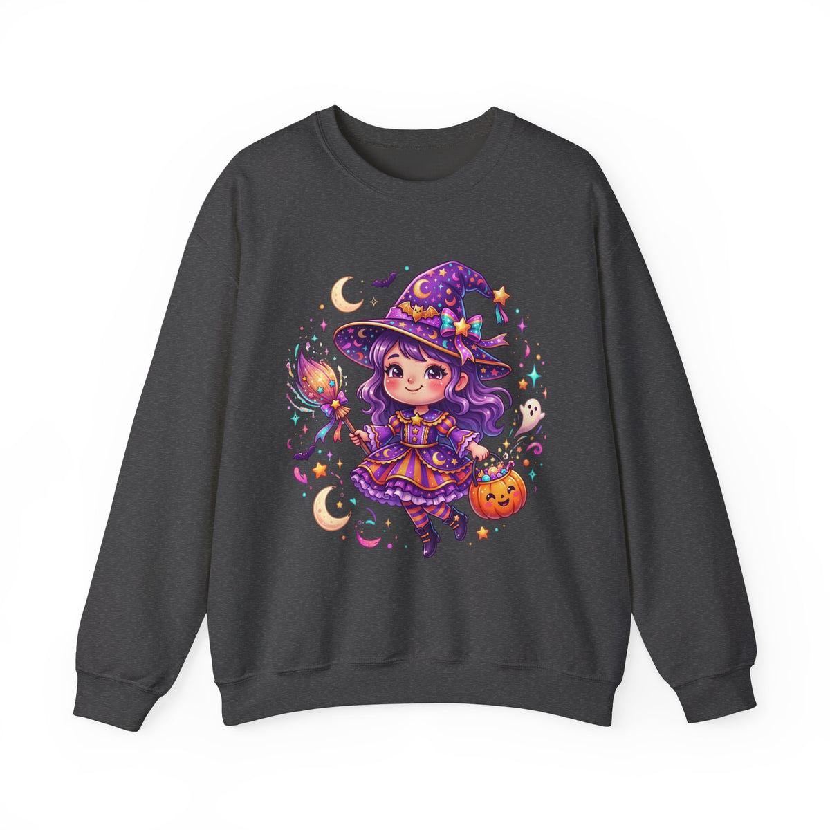 Cute Halloween Witch Sweatshirt — Kawaii Pumpkin Magic Crewneck