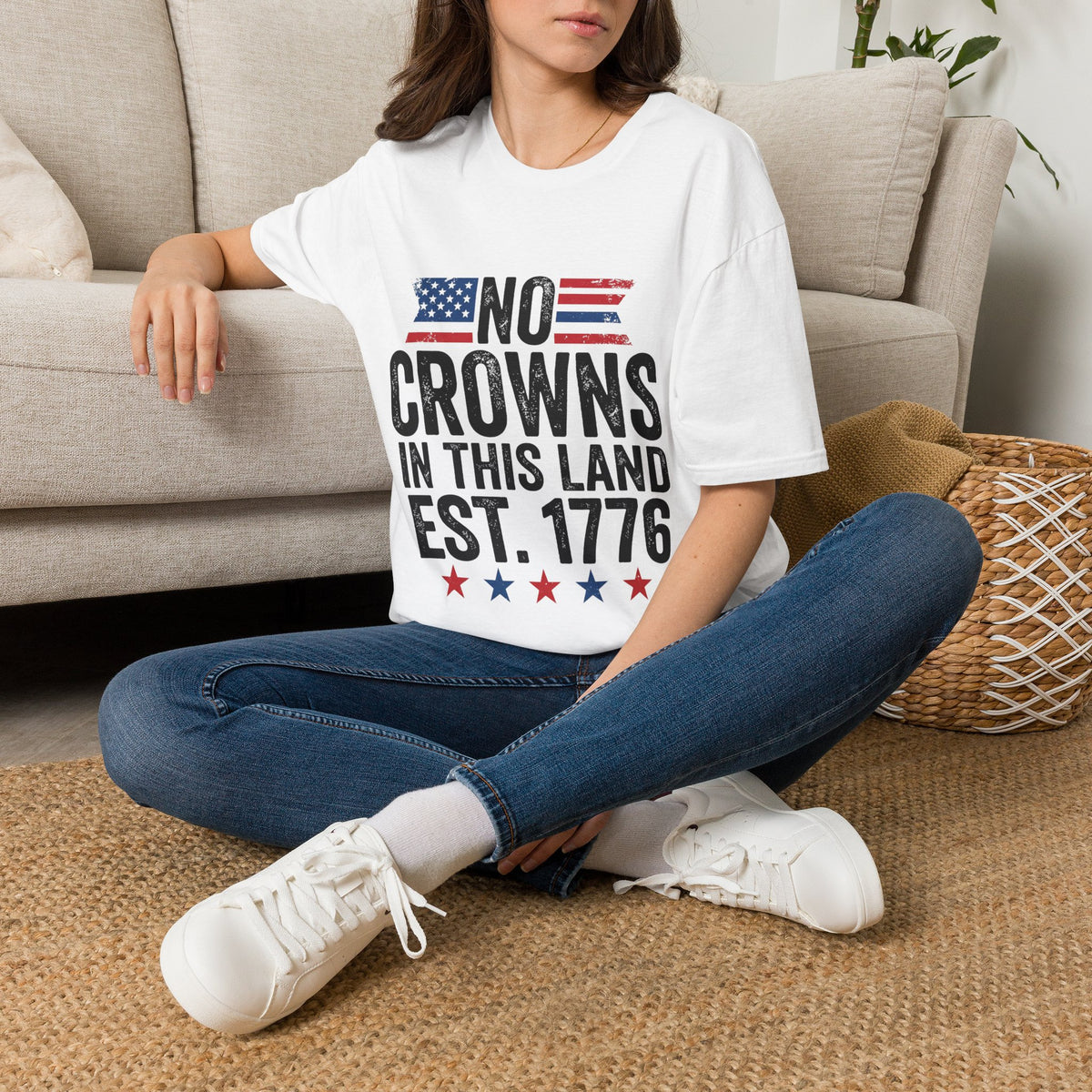 T-Shirt — "No Crowns in This Land Est. 1776" Patriotic USA Graphic Tee