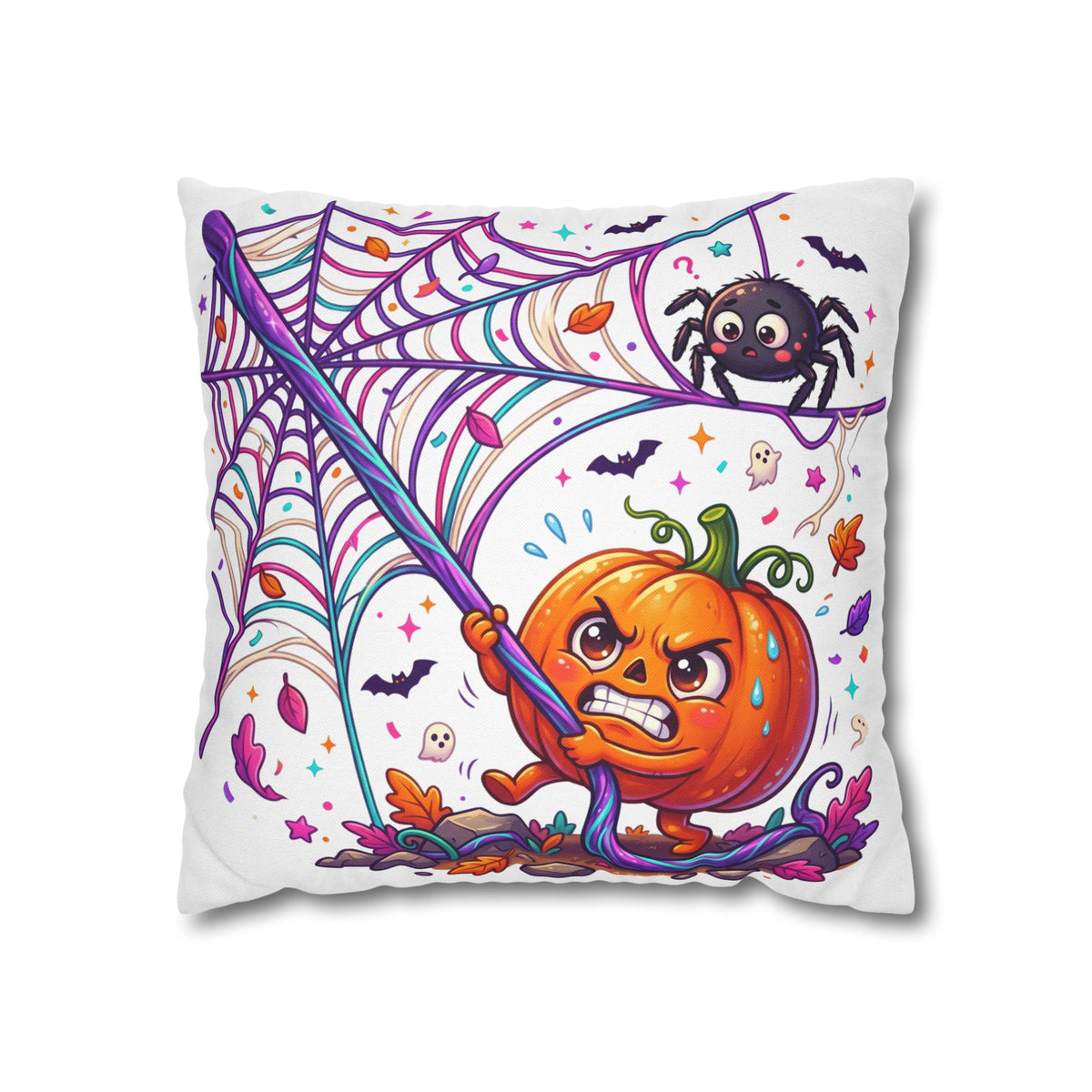 Halloween Pumpkin & Spider Decorative Pillowcase — Cute Spooky Fall Accent