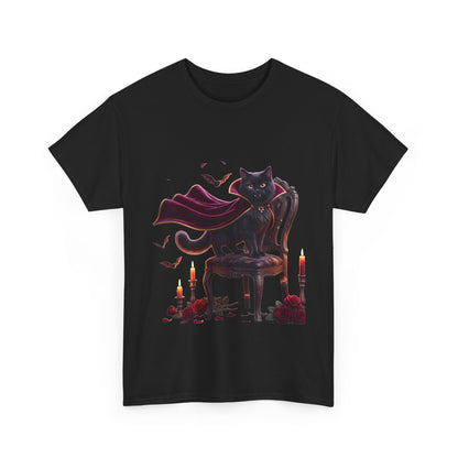 Vampire Cat Tee — Gothic Black Cat with Cape & Candles T-Shirt