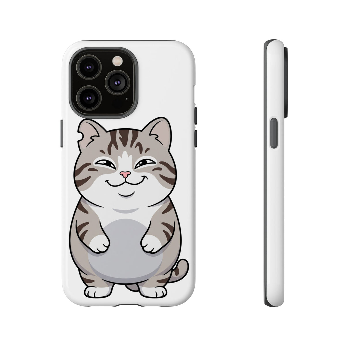 Cute Chubby Cat Phone Case — Protective Tough Case with Smiling Tabby Design