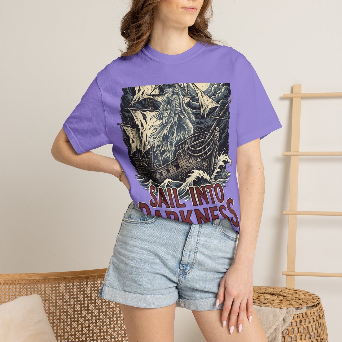 Sail Into Darkness Graphic T-Shirt — Gothic Pirate Skull Crew Tee