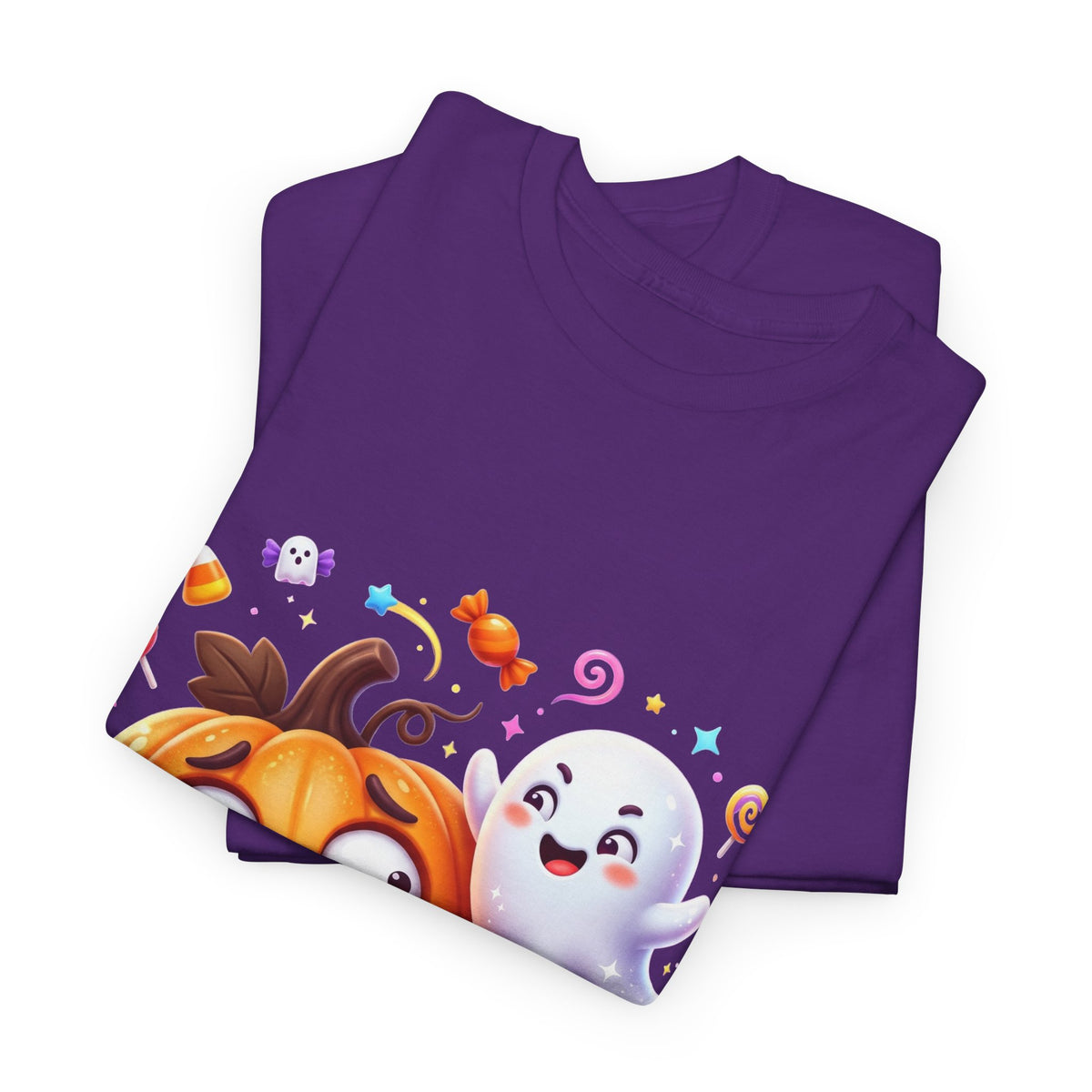 Cute Halloween Pumpkin & Ghost Tee — Scared Pumpkin Candy Graphic T-Shirt