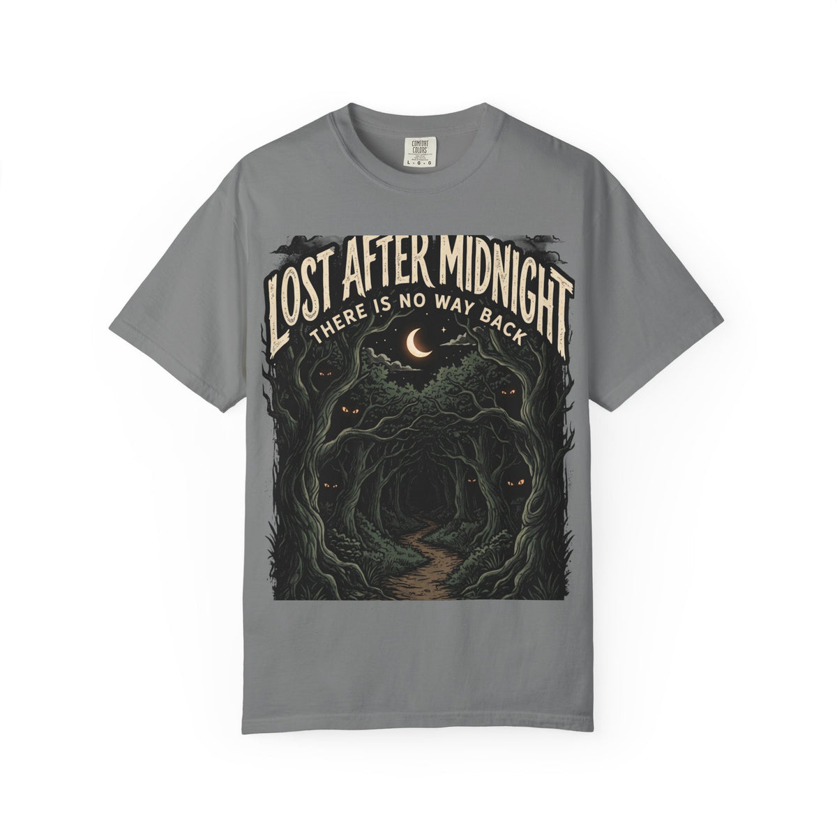 Lost After Midnight T-Shirt — 'There Is No Way Back' Moonlit Forest Tee