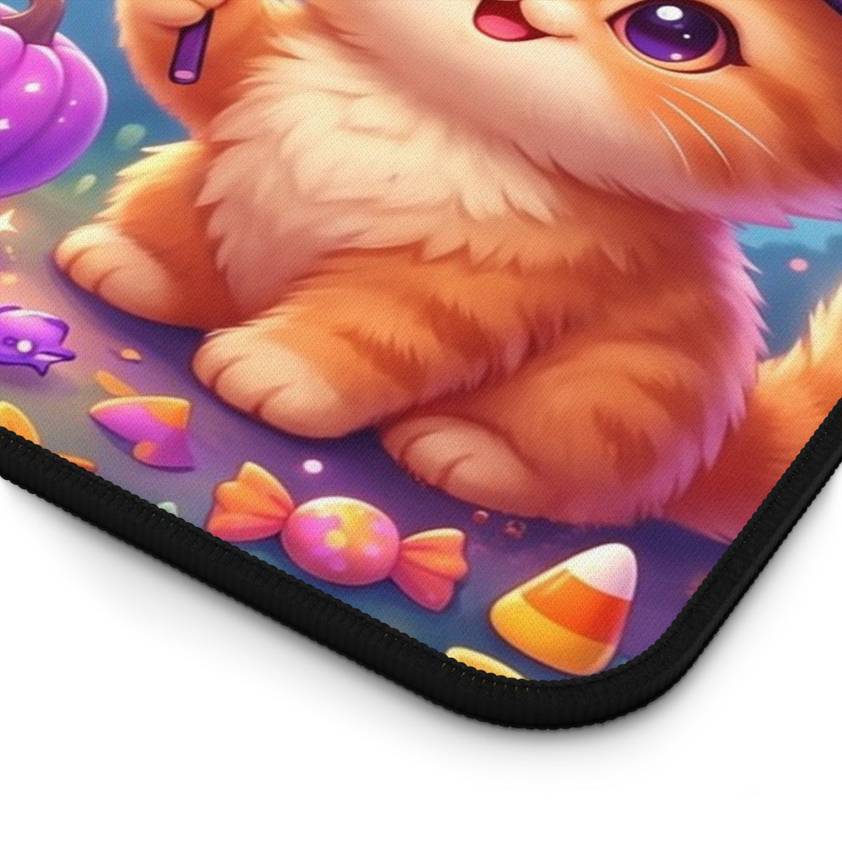 Halloween Kittens Desk Mat — Cute Witch Cat Pumpkins Gaming Mouse Pad