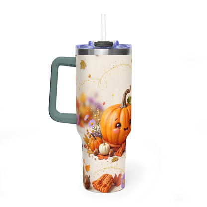 40oz Halloween Cat Vacuum Tumbler with Pumpkin