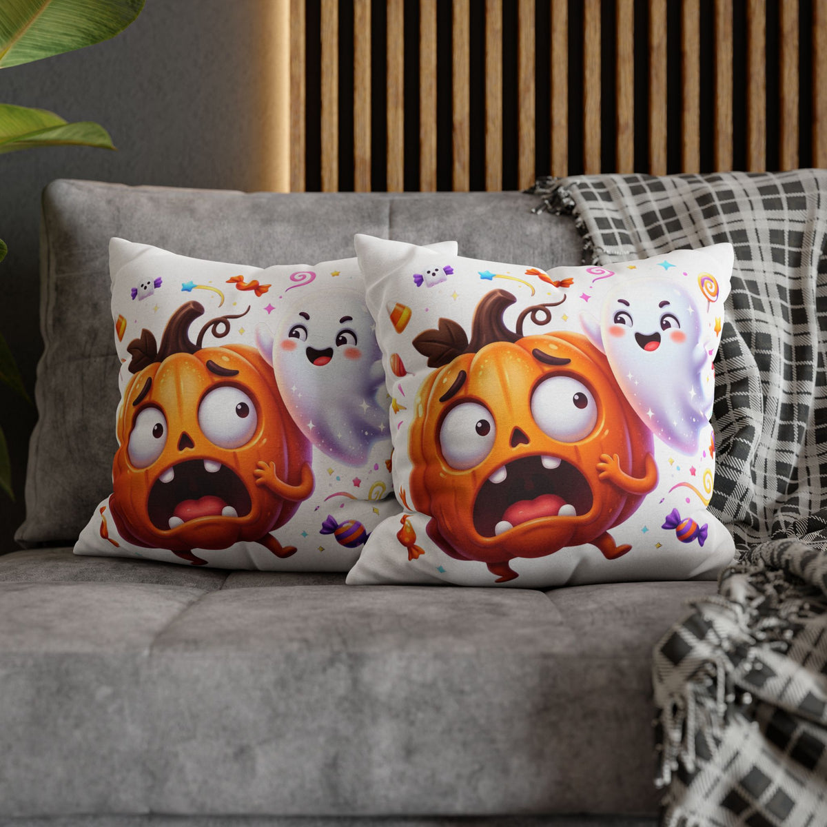 Halloween Pumpkin & Ghost Throw Pillowcase — Cute Spooky Decorative Pillow