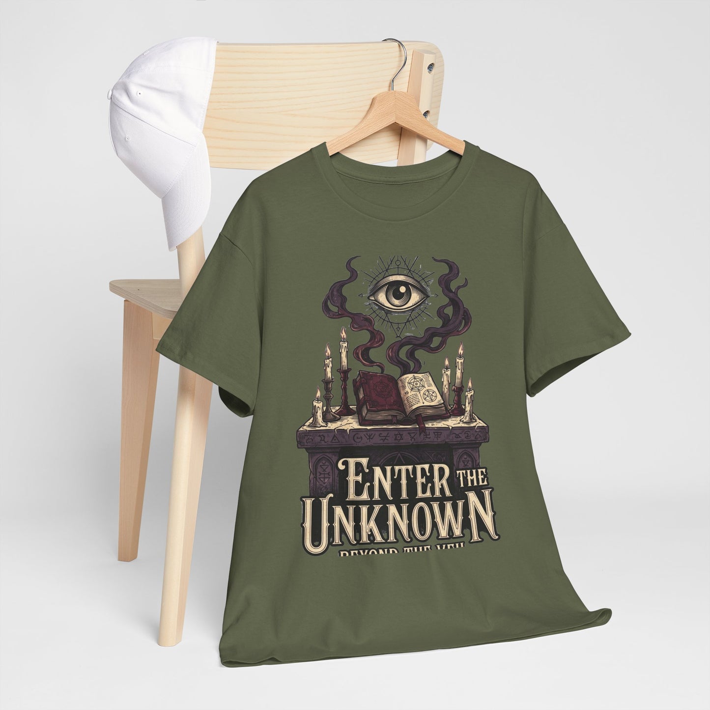 Occult Graphic Tee — "Enter the Unknown" Mystic Eye & Spellbook T-Shirt