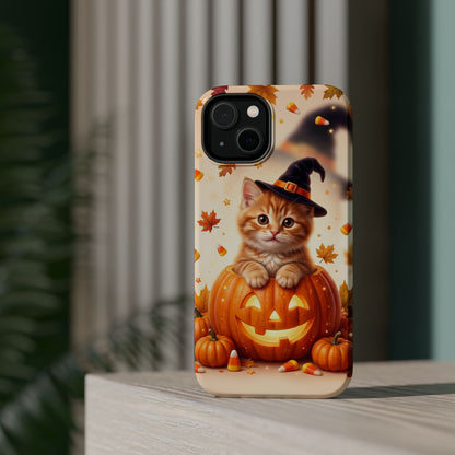 Halloween Kitten Pumpkin Phone Case — Magnetic Impact-Resistant