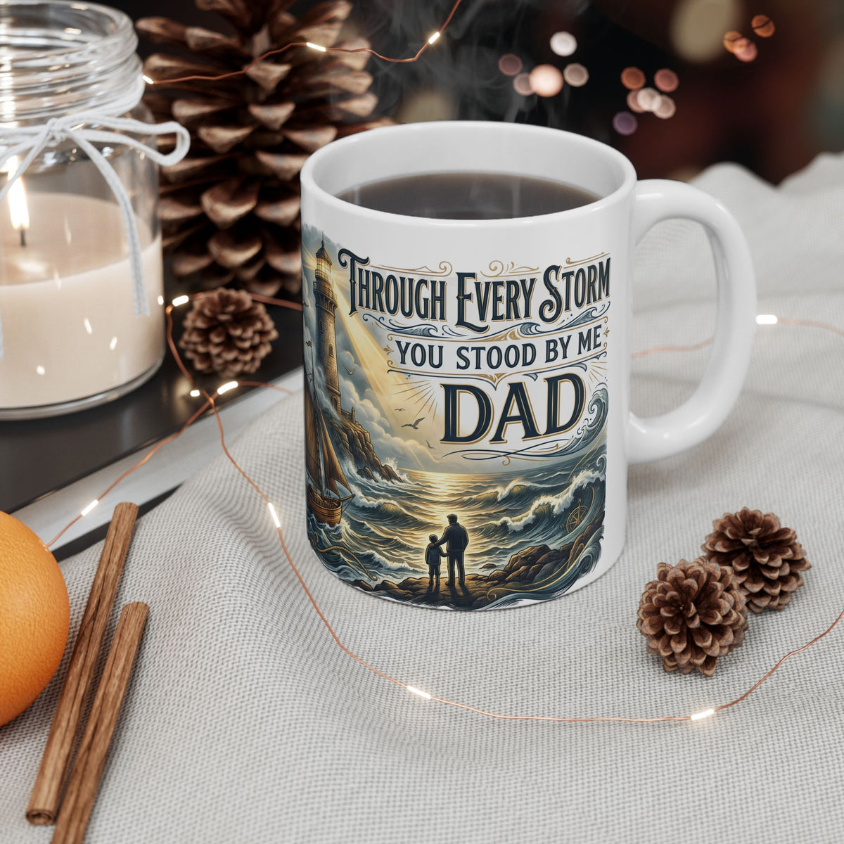 Vintage Lighthouse Sailboat Ceramic Mug
